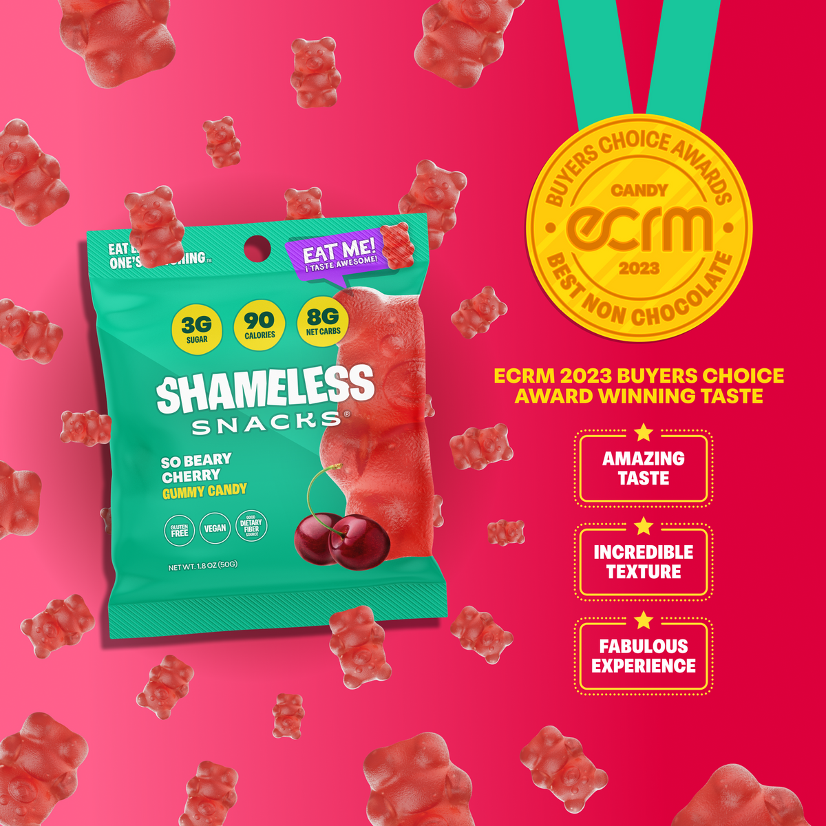 Shameless Snacks Gummy Candy - So Beary Cherry - One Bag