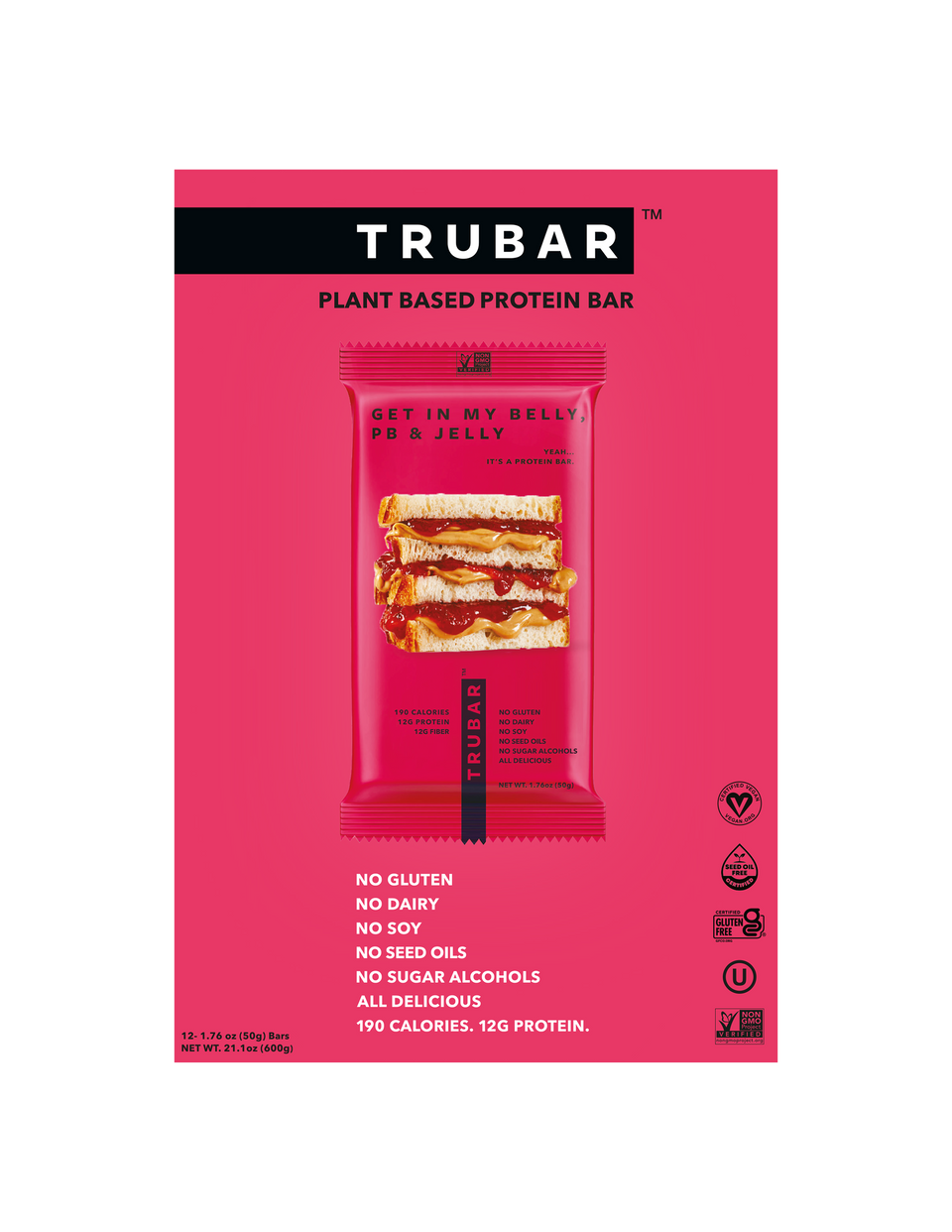 TRUBAR Plant-Based Protein Bar - Get in my Belly, PB & Jelly