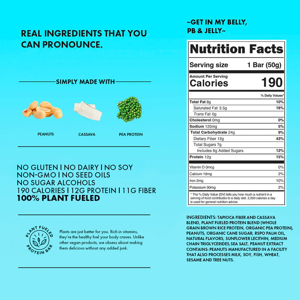 TRUBAR Plant-Based Protein Bar - Get in my Belly, PB & Jelly