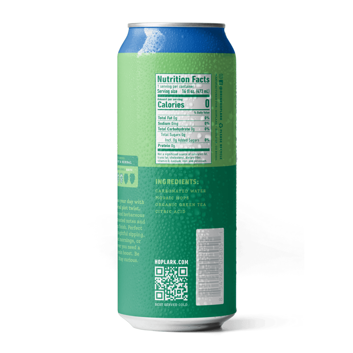 Hoplark Sparkling HopTea, 16 fl oz - The Green Tea One, with 50mg Caffeine One Can