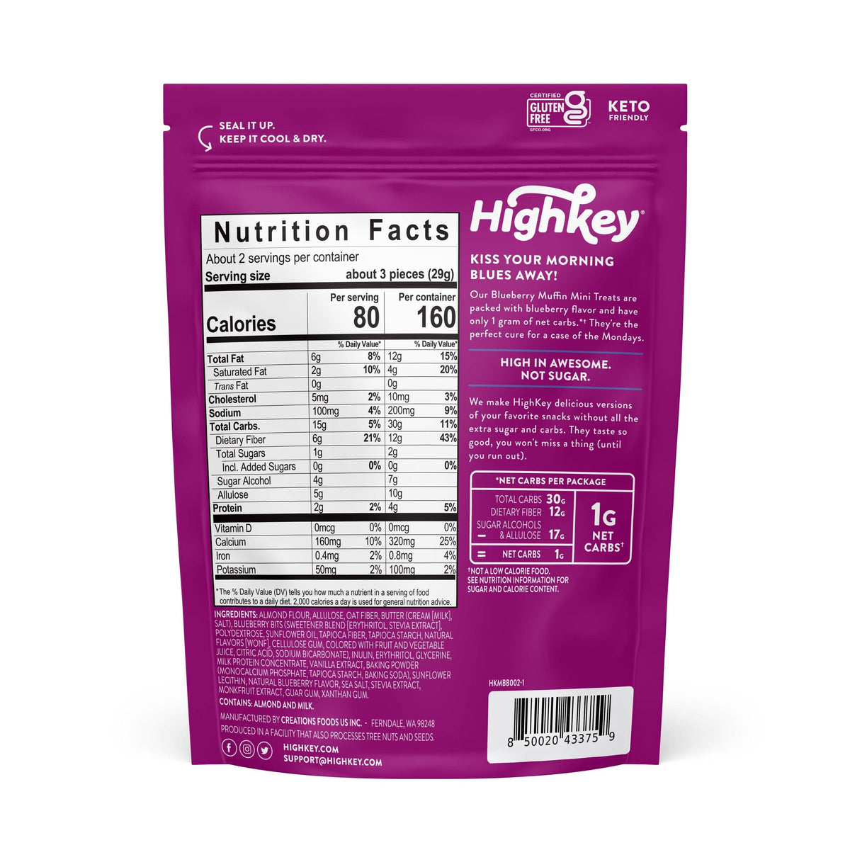 HighKey Snacks Keto Soft Baked Mini Treats - Blueberry Muffin