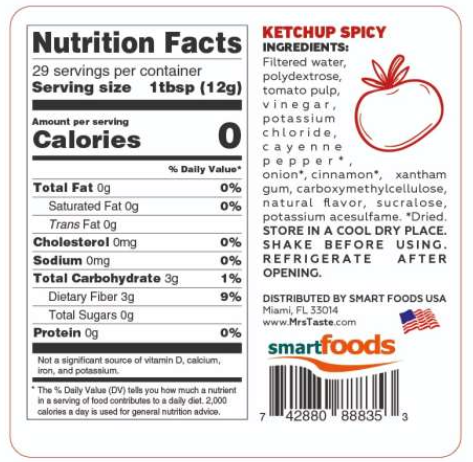 Mrs Taste Zero Calorie Ketchup - Spicy 12 oz