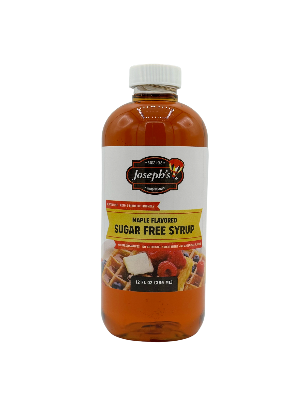 Joseph's Sugar-free Maple Syrup 12 fl oz, One Bottle.