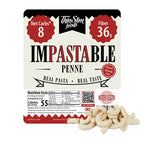 Impastable Penne label beside dry pasta.