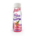 A bottle of Inspire Protein Shots labeled "Fruit Punch" features 30g of protein and collagen, with colorful fruit graphics and a white background, emphasizing its natural flavor.