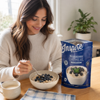 Inspire Blueberry Protein Oatmeal with 15 grams of protein, real instant oats, zero added sugar and 115 calories per serving. Ready in minutes.
