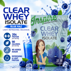 Inspire Blue Raz Clear Whey Isolate Protein Powder with 20 grams of protein, 90 calories and no added sugar per serving.
