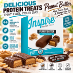 Inspire Protein Treats Peanut Butter Protein Bars with 14 grams of protein per gluten-free bar. Contains seven chocolate-covered bars.