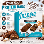 Inspire Rocky Road Protein Bars with chocolate, peanuts and marshmallow flavor. Each gluten-free bar has 13 grams of protein; seven bars per box.