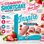 Inspire Protein Treats Strawberry Shortcake Protein Bars with 14 grams of protein per gluten-free bar. Contains seven chocolate-covered bars.