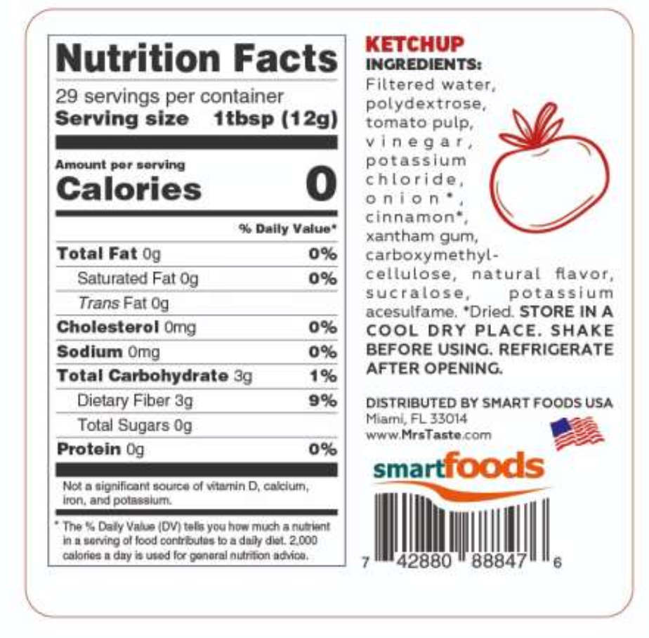 Mrs Taste Zero Calorie Ketchup - Original 12 oz