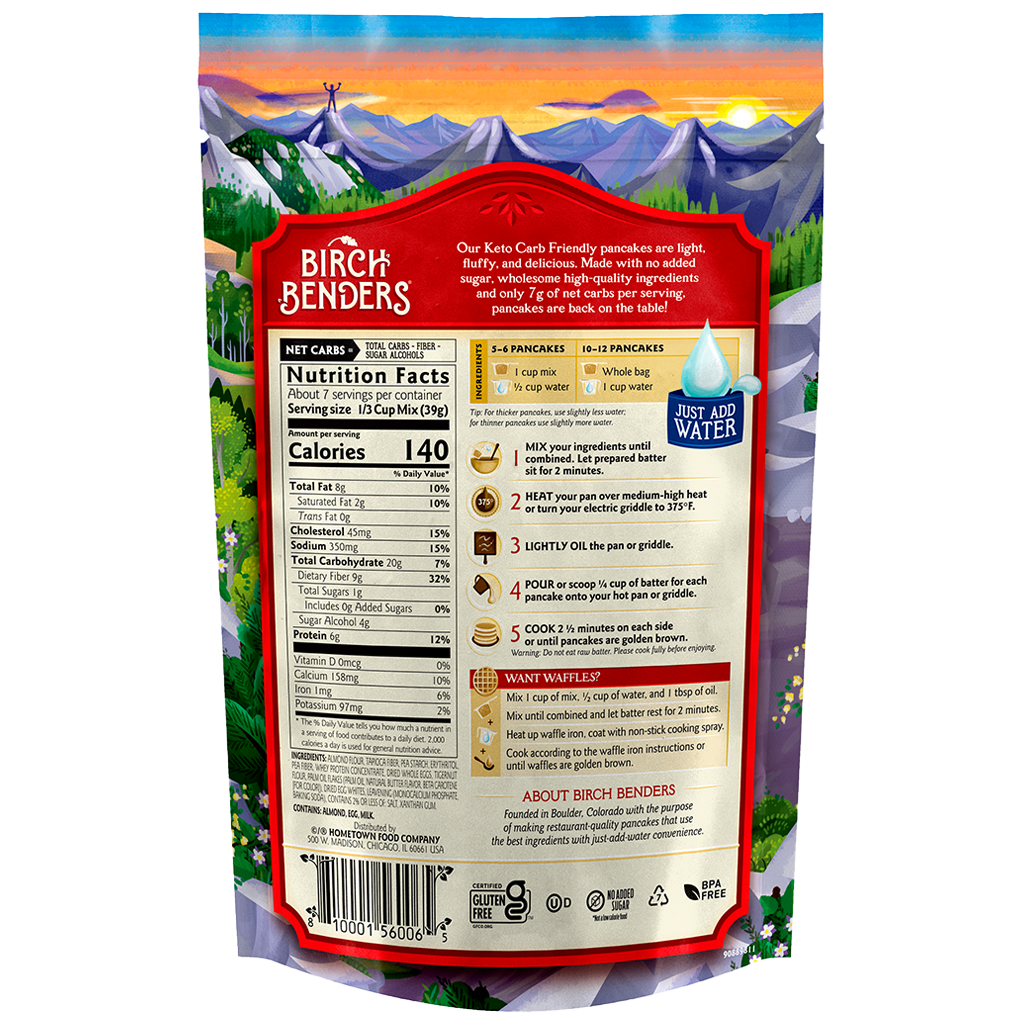 Back of Birch Benders Keto Pancake and Waffle Mix packaging