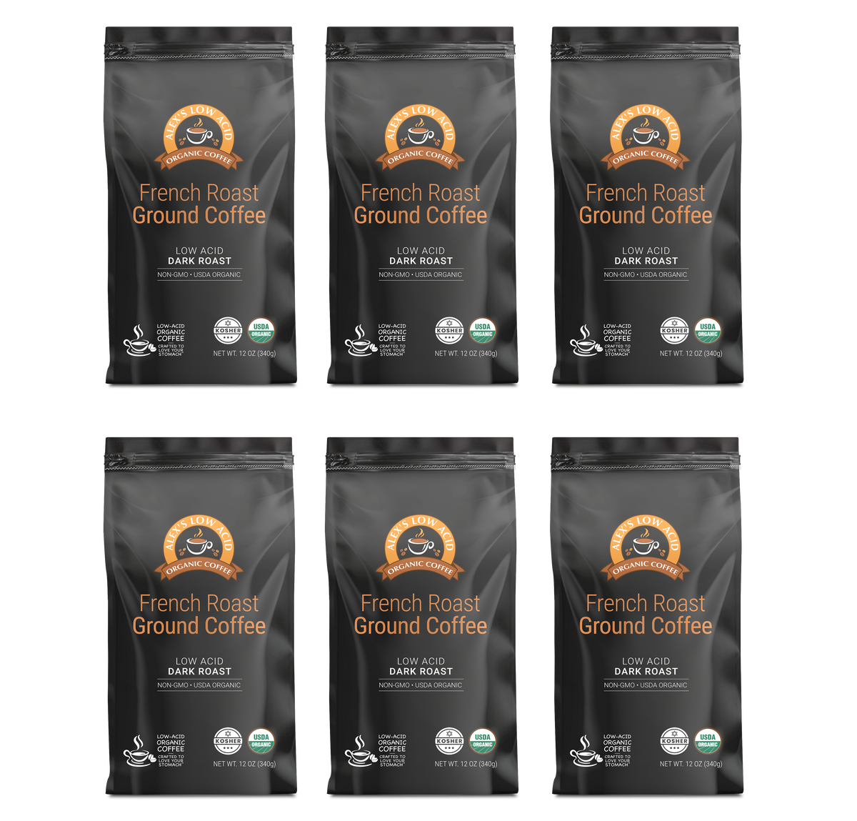 Alex's Low Acid Organic Coffee™ - French Roast Fresh Ground (12oz)