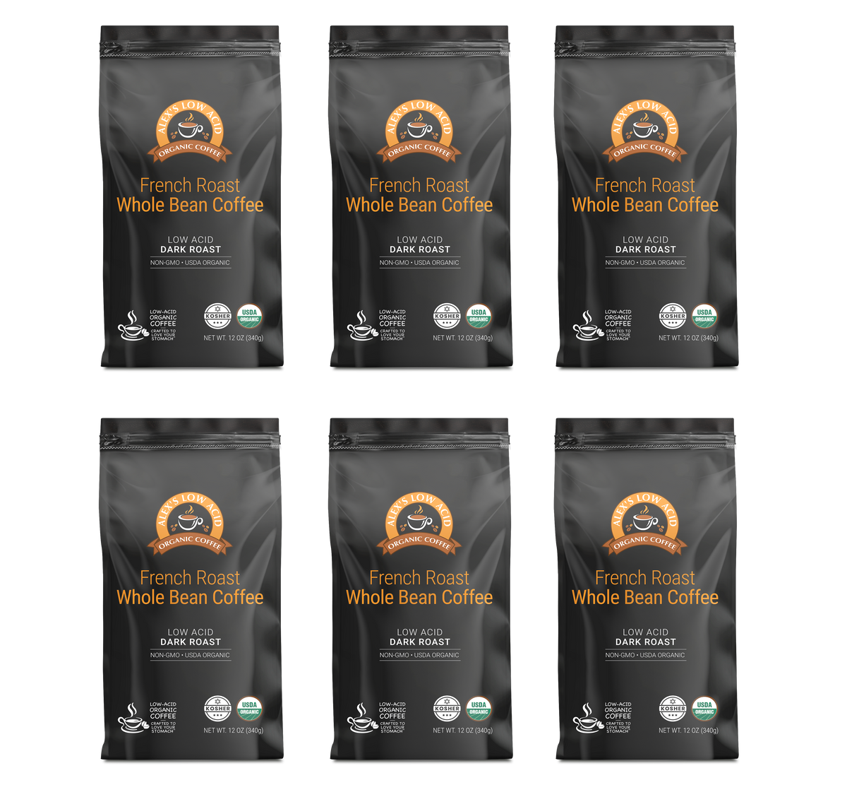 Alex's Low Acid Organic Coffee™ - French Roast Whole Bean (12oz)