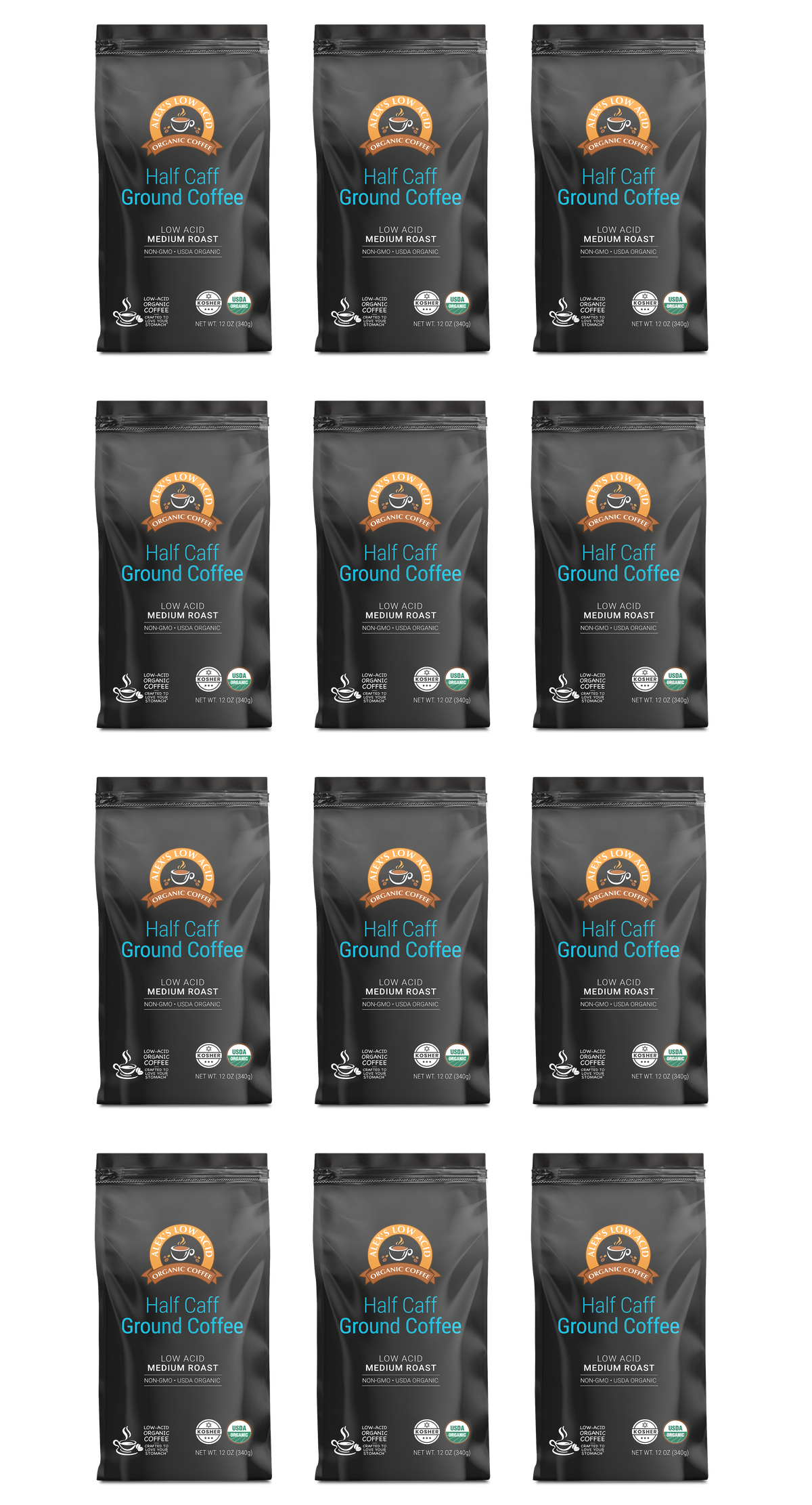 Alex's Low Acid Organic Coffee™ - Half Caff Fresh Ground (12oz)