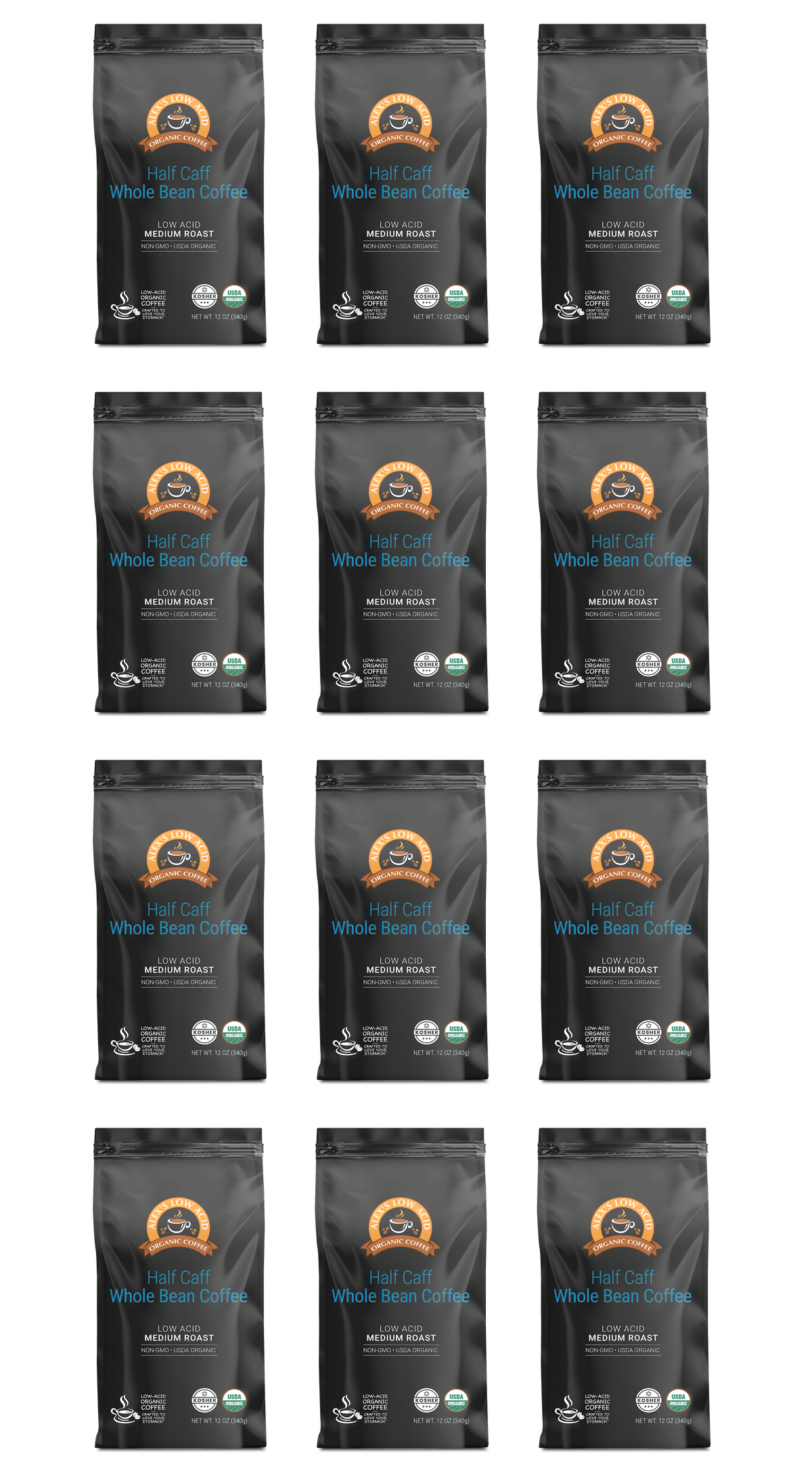 Alex's Low Acid Organic Coffee™ - Half Caff Whole Bean (12oz)