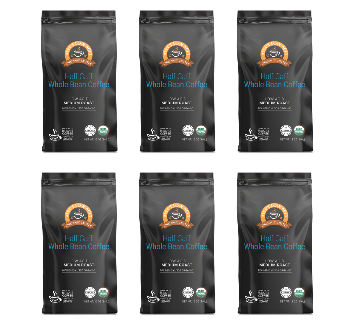 Alex's Low Acid Organic Coffee™ - Half Caff Whole Bean (12oz)