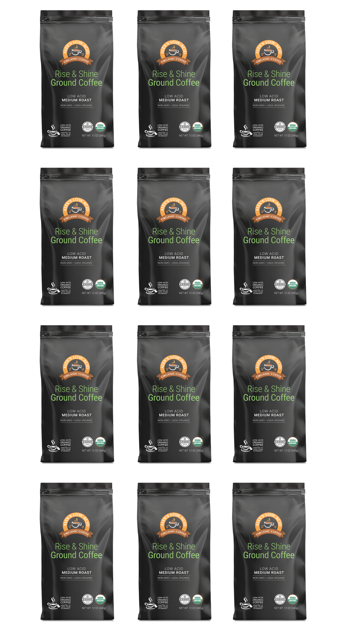 Alex's Low Acid Organic Coffee™ - Rise & Shine Fresh Ground (12oz)