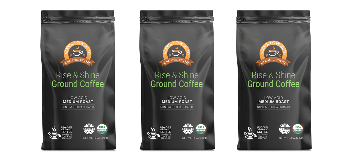 Alex's Low Acid Organic Coffee™ - Rise & Shine Fresh Ground (12oz)