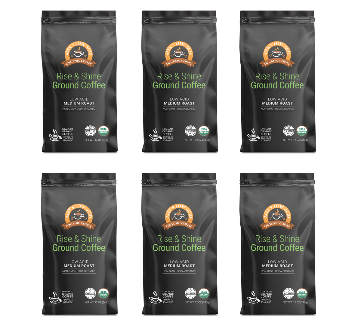 Alex's Low Acid Organic Coffee™ - Rise & Shine Fresh Ground (12oz)