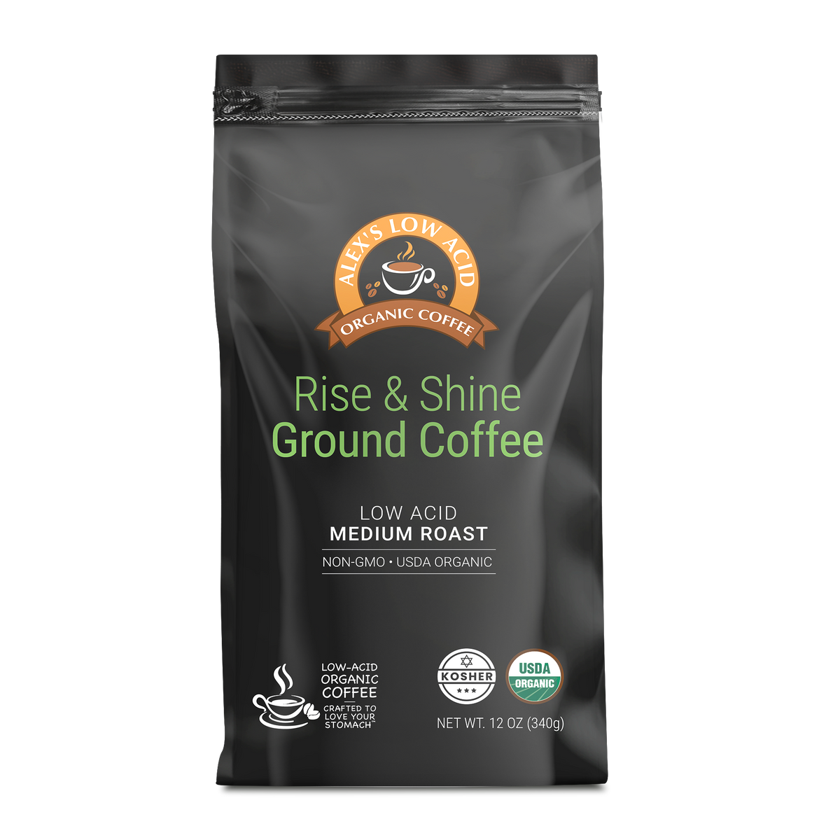 Alex's Low Acid Organic Coffee™ - Rise & Shine Fresh Ground (12oz)