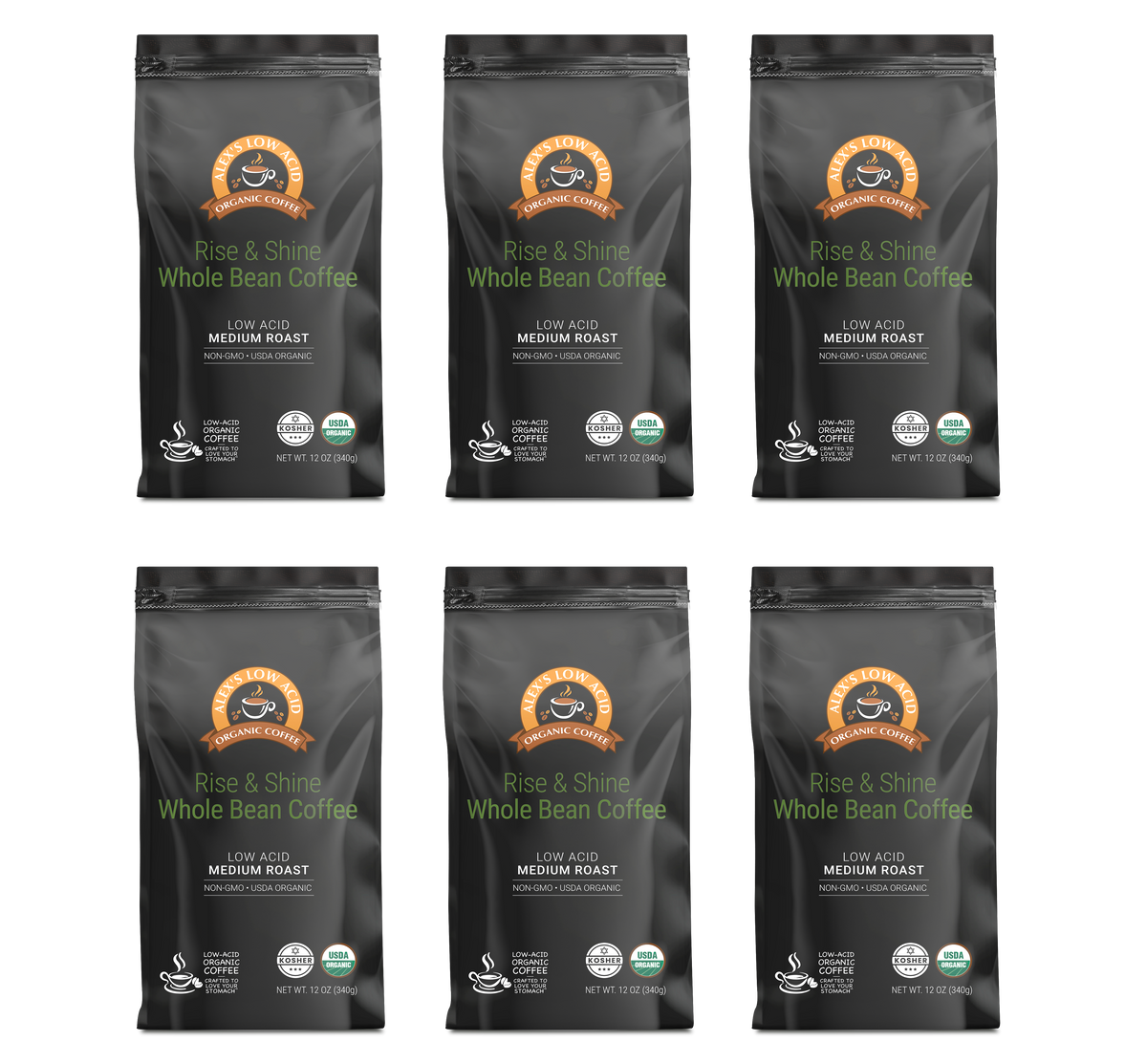 Alex's Low Acid Organic Coffee™ - Rise & Shine Whole Bean (12oz)