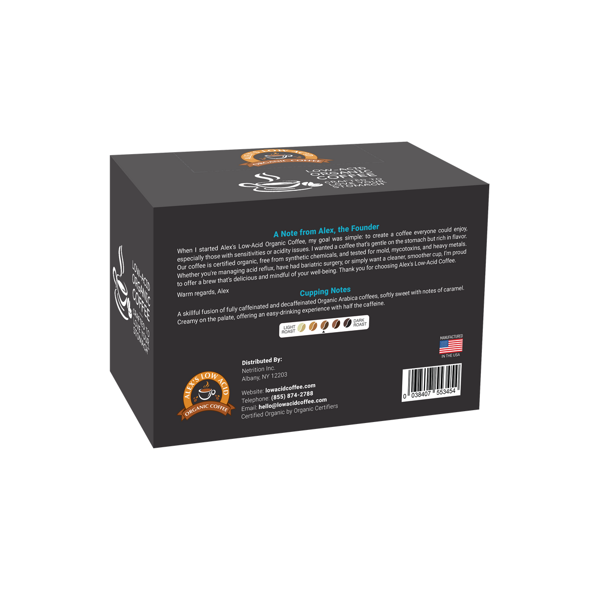 Alex's Low Acid Organic Coffee™ Single Serve Cups - Half Caff