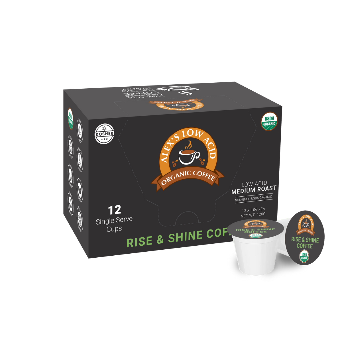 Alex's Low Acid Organic Coffee™ Single Serve Cups - Rise & Shine