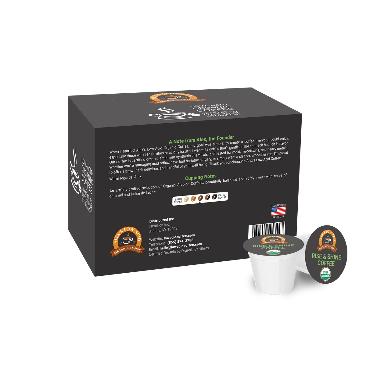 Alex's Low Acid Organic Coffee™ Single Serve Cups - Rise & Shine