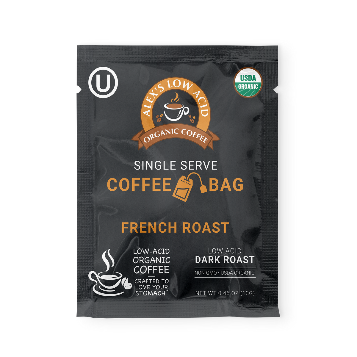 Alex's Low-Acid Organic Coffee™ French Roast Coffee Steep Bags (Tea Bag Style) - 1 Steep Bag