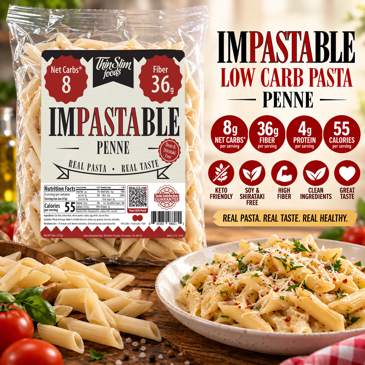 Impastable Penne Pasta, real pasta with 4 grams of protein.
