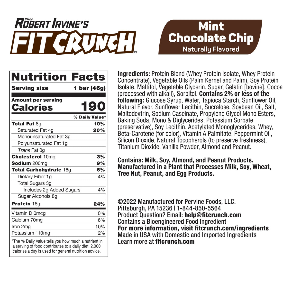 Robert Irvine's Fit Crunch Snack Size Whey Protein Baked Bar - Mint Chocolate Chip