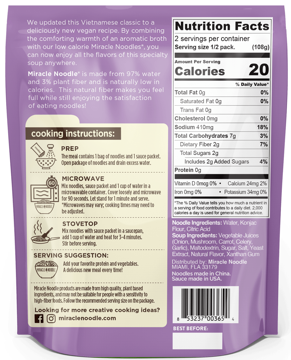Miracle Noodle Shirataki Ready-to-Eat Meal - Vegan Pho (7.6 oz)