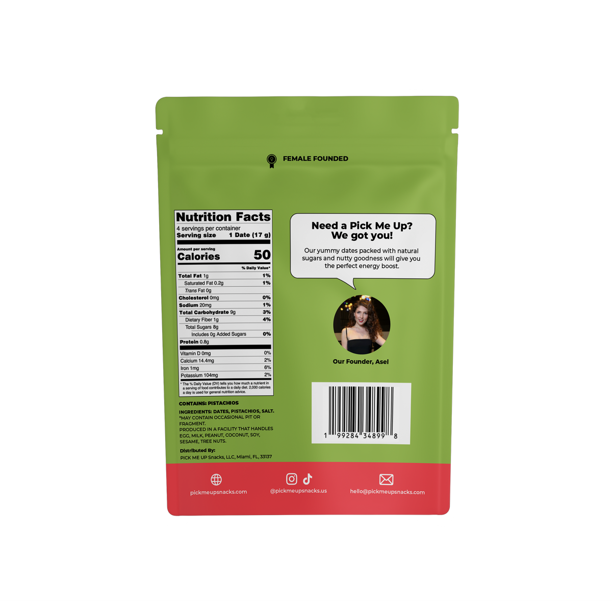 Back of Pick Me Up Snacks Nut Butter Filled Dates, 2.8 oz packaging