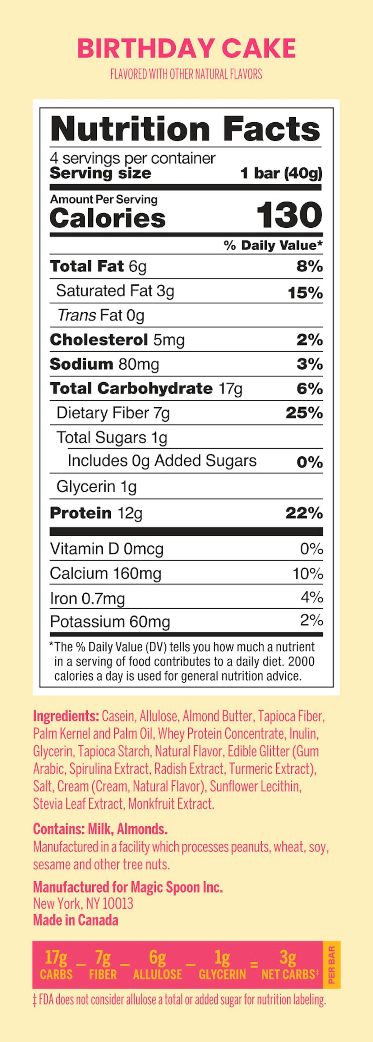 Magic Spoon Protein Treats, 4 Bars - Birthday Cake