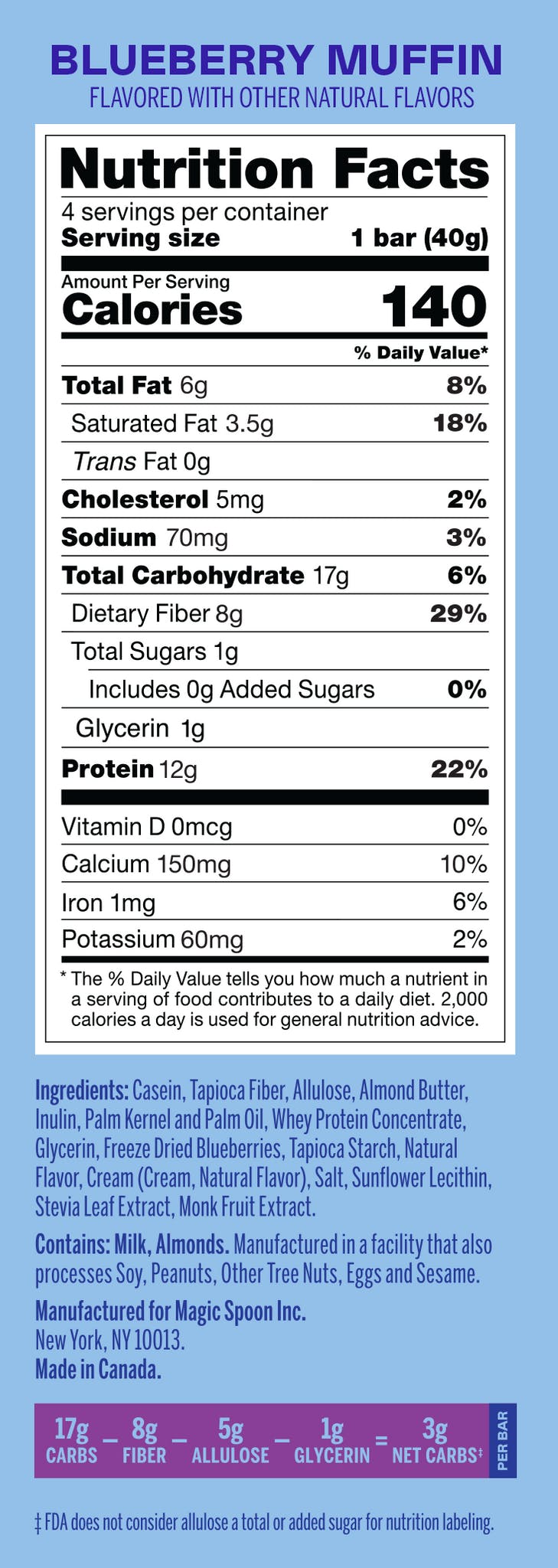 Magic Spoon Protein Treats, 4 Bars - Blueberry Muffin