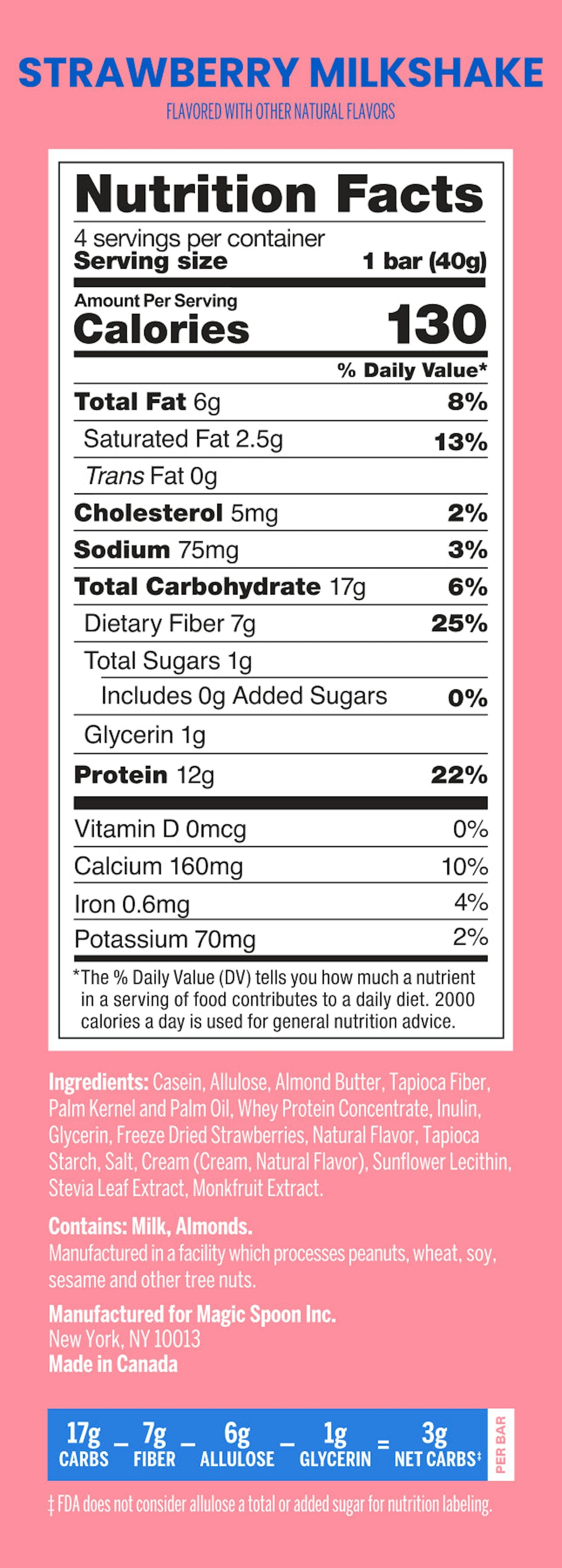 Magic Spoon Protein Treats, 4 Bars - Strawberry Milkshake