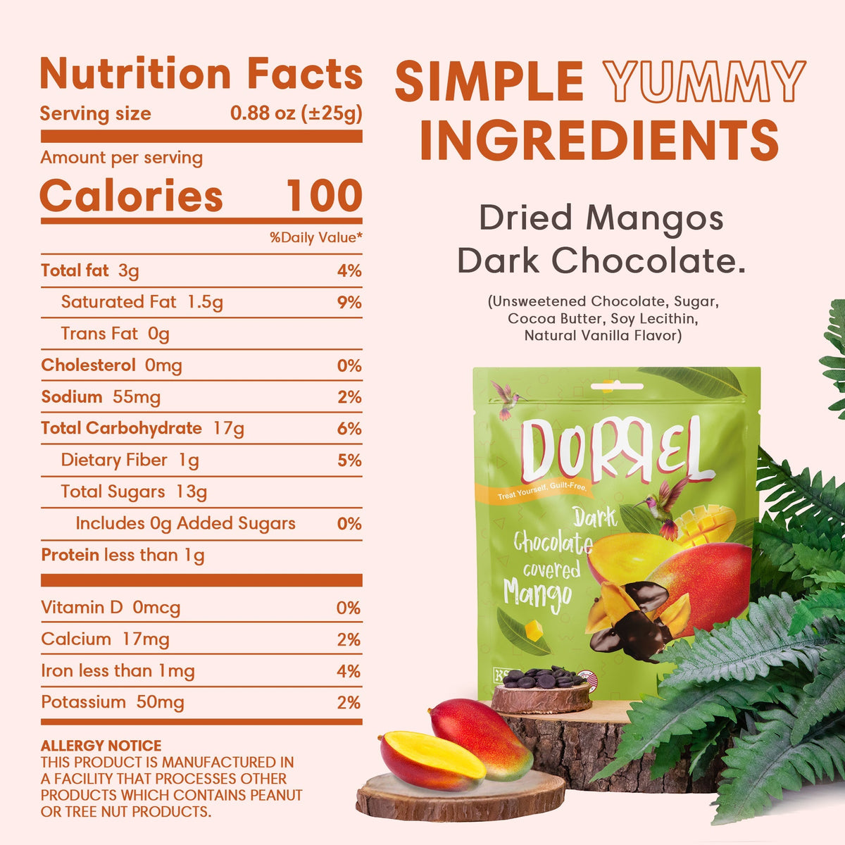 Dorrel Sweets Chocolate Covered Snacks - Dark Chocolate Mango, 8.8 oz