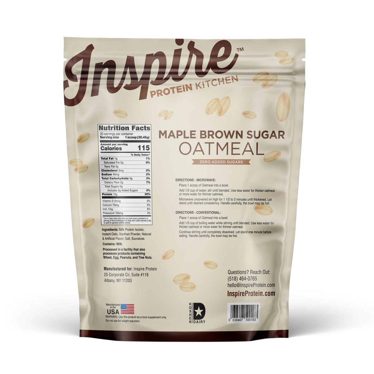Inspire Protein Kitchen Oatmeal - Maple Brown Sugar, 20 Servings