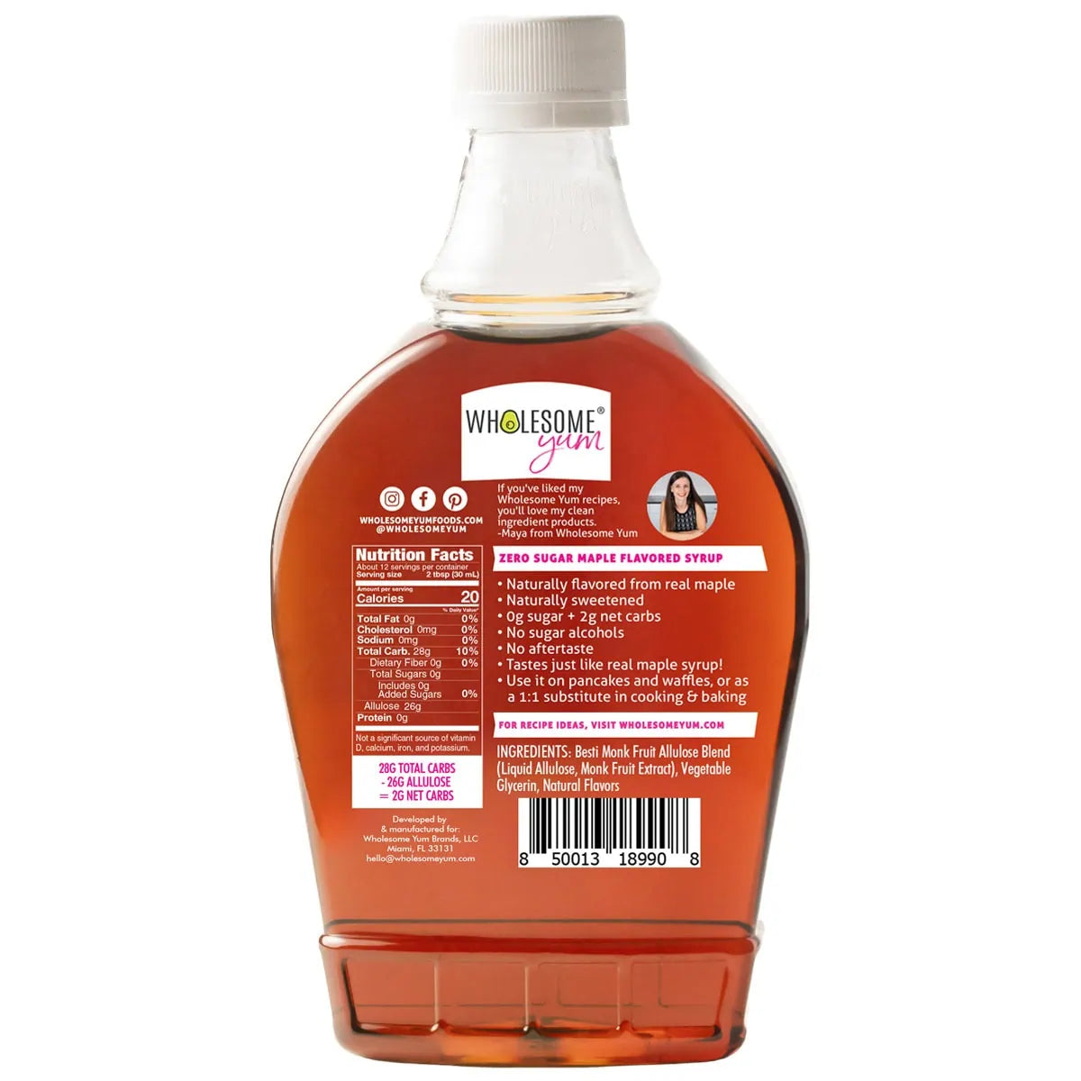 Wholesome Yum Zero Sugar Maple Syrup - BPA-Free Plastic