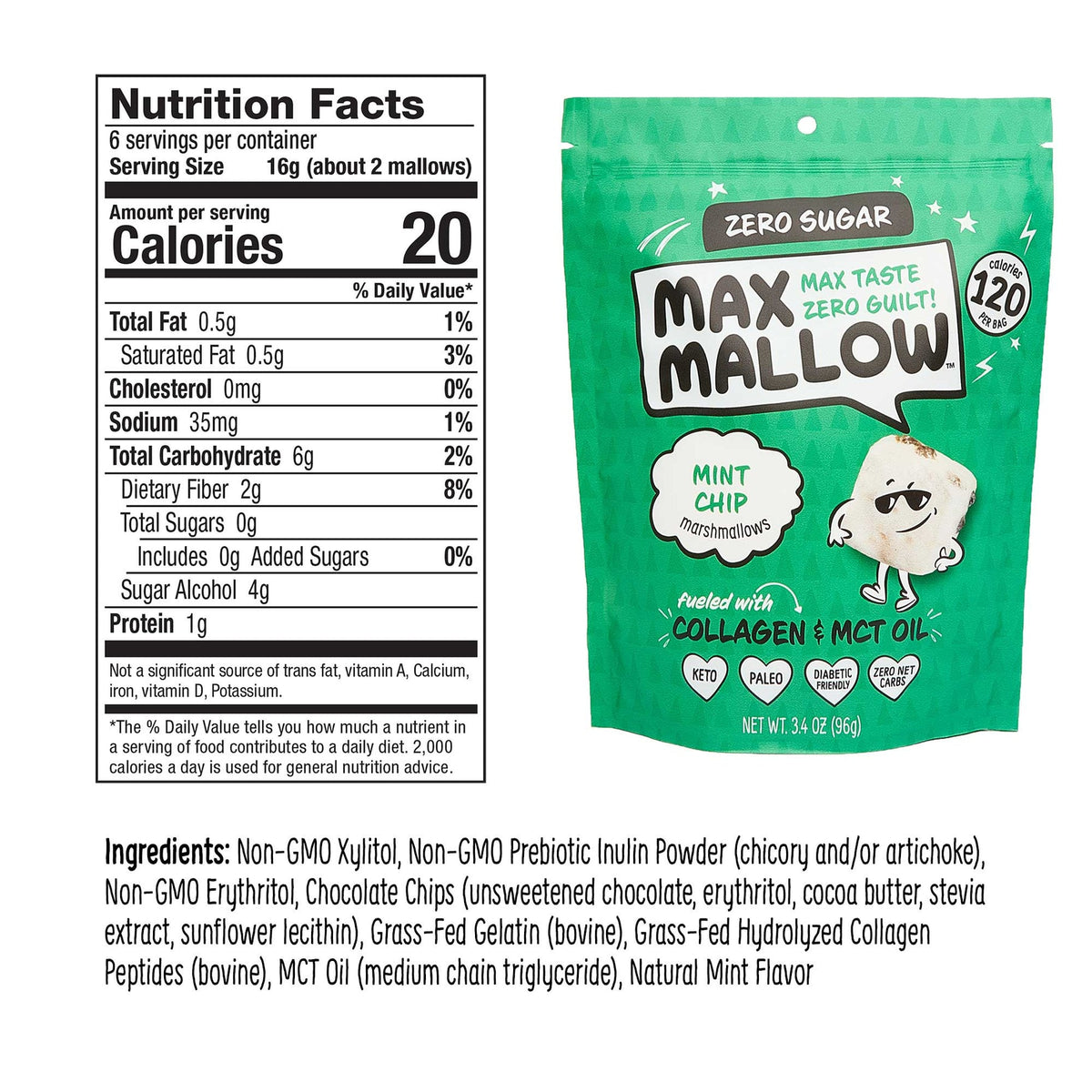 Know Brainer Foods Max Mallow Sugar Free Marshmallows - Mint Chip One Pack