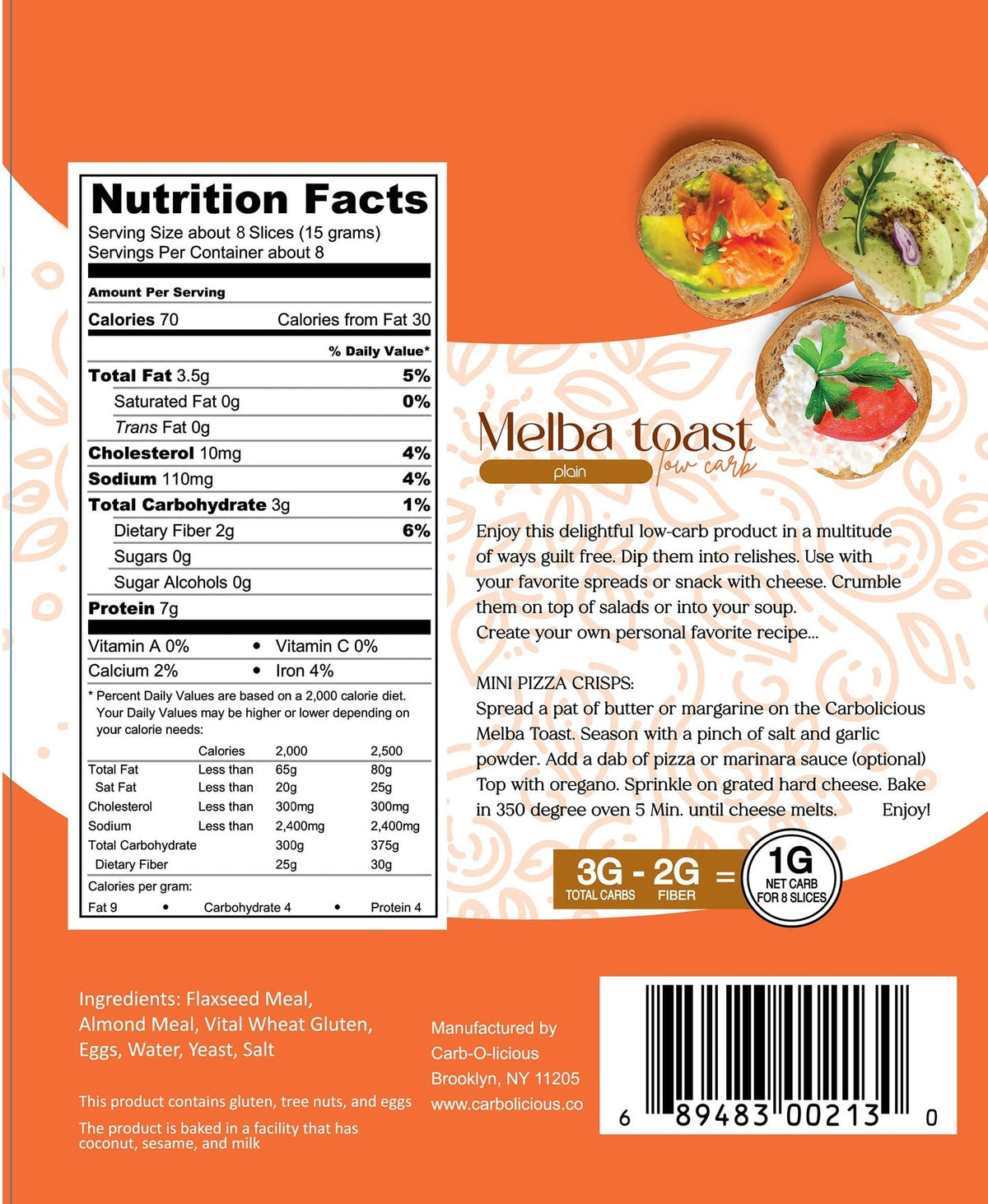 Carbolicious Low Carb Melba Toast - Plain One Bag