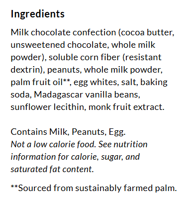 Ingredients for ChocZero Mini Size Rhea Candy Bar
