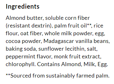Ingredients for ChocZero Dunkies Sandwich Cookies, 9 oz, Mint