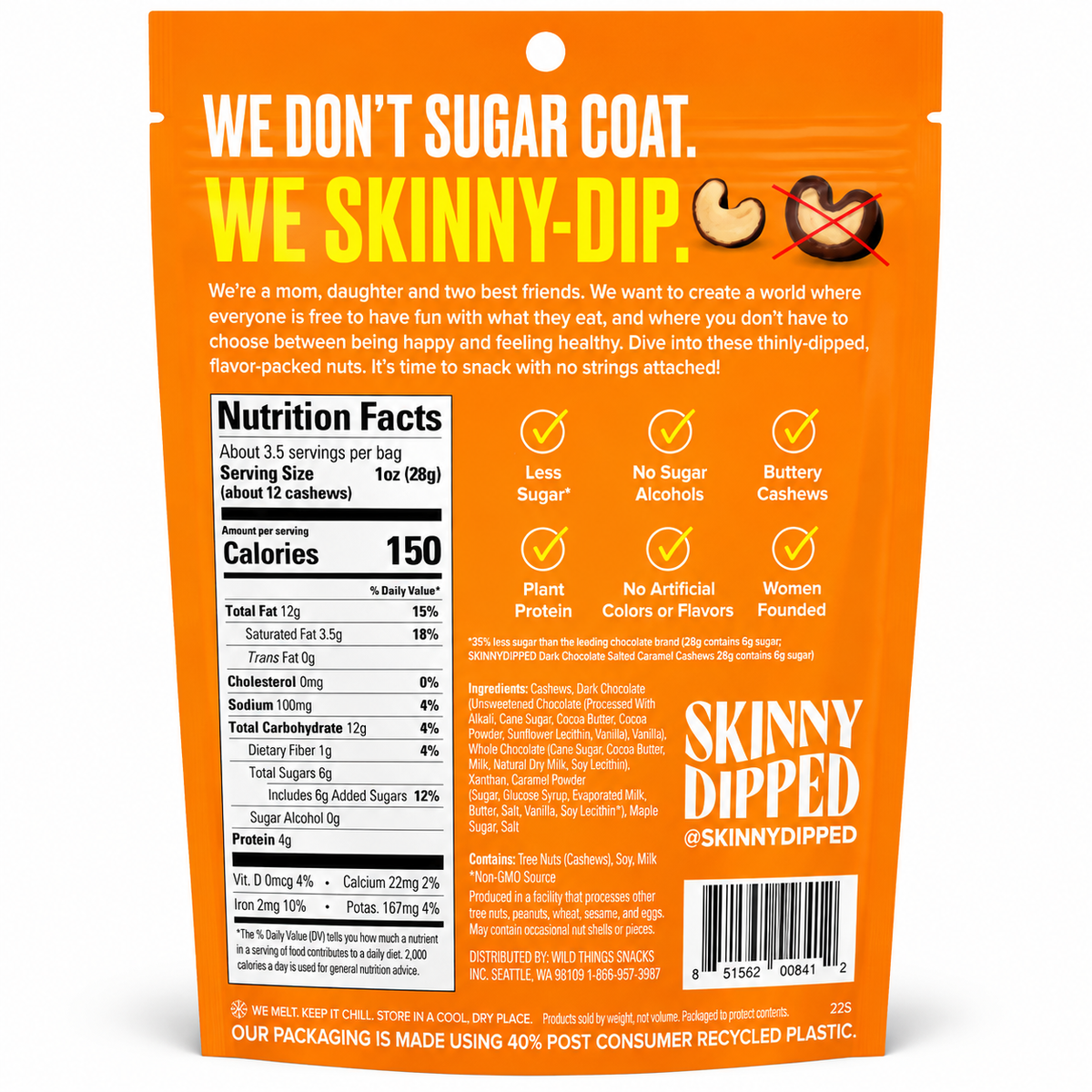 SkinnyDipped Cashews, 3.5 oz - Dark Chocolate Salted Caramel