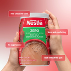 Nestlé Zero Added Sugar Rich Milk Chocolate Hot Cocoa Mix with creamy chocolate flavor and 0 grams of added sugar per serving.