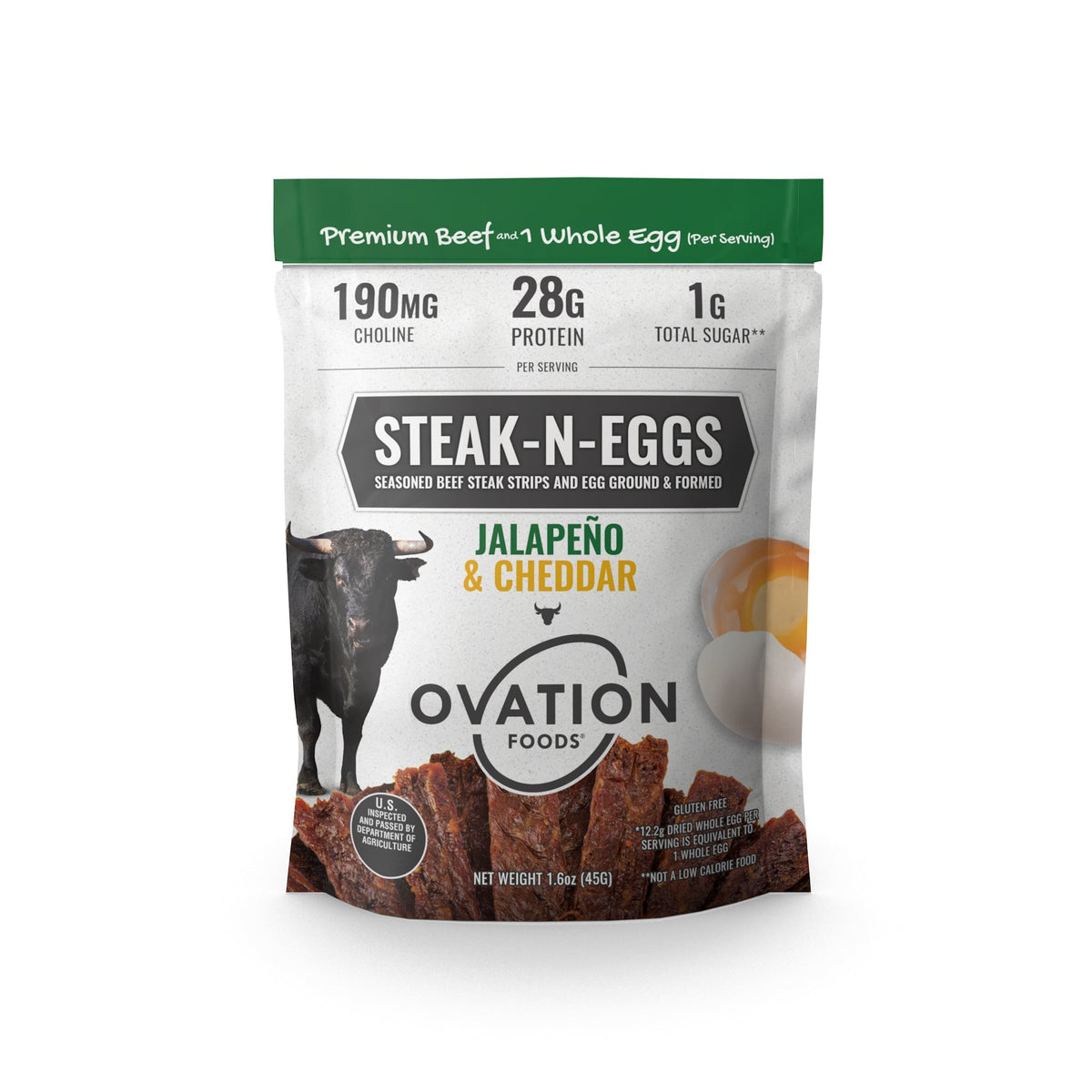 Ovation Foods Steak-N-Eggs Protein Jerky, 1.6 oz - Jalapeño & Cheddar
