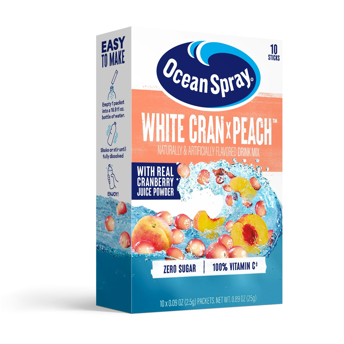 Ocean Spray Zero Sugar Drink Mix, 10 packets - White Cran x Peach
