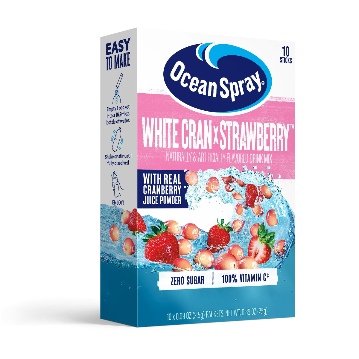 Ocean Spray Zero Sugar Drink Mix, 10 packets - White Cran x Strawberry