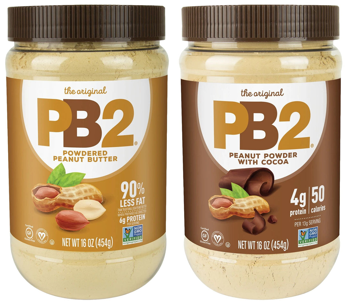 PB2 Original and PB2 with Cocoa 16 ounce jars in a two-flavor variety pack